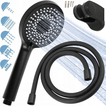 Sprchový set SPRCHOVÝ SET ČERNÝ MAT sprchová hlavice 5 funkcí + hadice + nastavitelný držák
