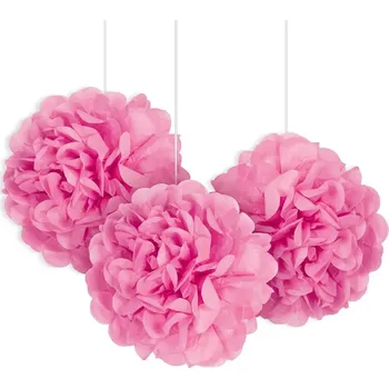 Konfeta Dekorační závěsné pom pomy růžové 3ks - 23cm