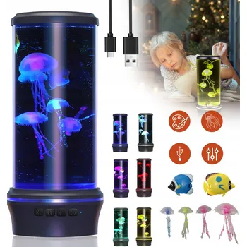 Lampička LÁVOVÁ LAMPA S MEDÚZAMI, STOLNÍ LED LAMPA 7 BAREV RGB, NOČNÍ LAMPA MEDÚZA
