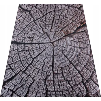 Koberec KOBEREC DO OBÝVACÍHO POKOJE 160x220 CM HNĚDÝ VZOR KMEN STROMU IMITACE DŘEVA