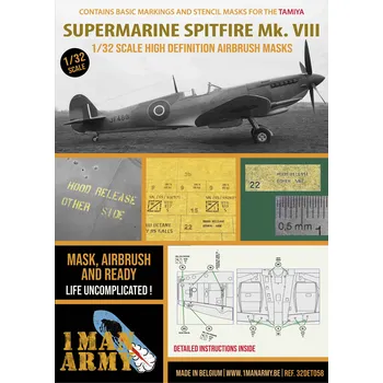 Plastikový model 1ManArmy 1/32 Supermarine Spitfire Mk. VIII paint mask (Tamiya)