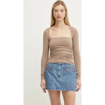 Dámské tričko Tričko s dlouhým rukávem Abercrombie & Fitch dámské, béžová barva, KI139-4893 KI139.4893.410 80X, vel. S