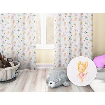 ubrus Dětský bavlněný závěs Sandra SA-671 Zvířátka baletky na bílém 150x140 cm