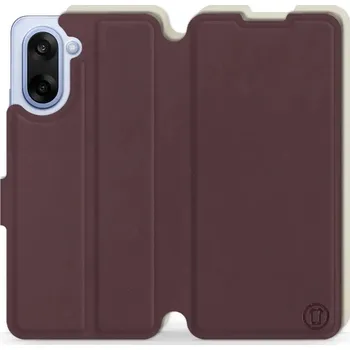 Pouzdro na mobilní telefon Flipové pouzdro Mobiwear Semiš - OnePlus Nord CE5 - Bordové & Béžové (Knížkové semišové flip pouzdro, obal, kryt na mobil OnePlus Nord CE 5 - Bordové & Béžové, materiál semiš + TPU, ochrana 360°, stojánek, silikonová vanička, magnetické zavírání)