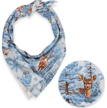 Šátek Dětský bavlněný šátek Sandra SA-674 Lesní zvířata v zimním lese na modrém 45 x 45 cm