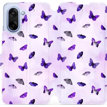 Pouzdro na mobilní telefon Flipové pouzdro Mobiwear - OnePlus Nord CE5 - VP76S Fialoví motýlci (Knížkové flip pouzdro, obal, kryt na mobil OnePlus Nord CE 5 - VP76S Fialoví motýlci, materiál Umělá kůže + TPU - ochrana 360°, stojánek, silikonová vanička, magnetické zavírání)
