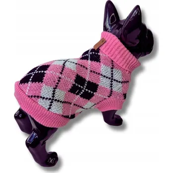 Dámský svetr Obleček pro psa zimní teplý svetr SVETŘÍK s rolákem KOSTKA růžová vel M