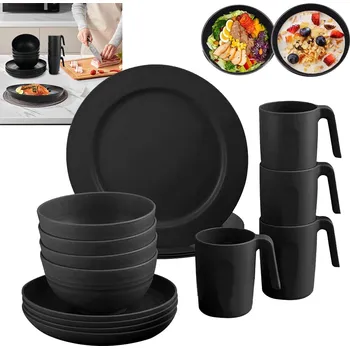 Talíř Turistická sada pro 4 osoby, plastová miska, talíř, příbory - Family