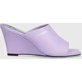 Dámské pantofle Kožené pantofle Karl Lagerfeld RIALTO dámské, fialová barva, na klínku, KL34400 KL34400.0VP 04X, EUR 36