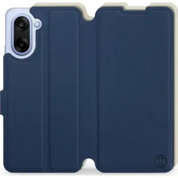 Pouzdro na mobilní telefon Flipové pouzdro Mobiwear Semiš - OnePlus Nord CE5 - Modré & Béžové (Knížkové semišové flip pouzdro, obal, kryt na mobil OnePlus Nord CE 5 - Modré & Béžové, materiál semiš + TPU, ochrana 360°, stojánek, silikonová vanička, magnetické zavírání)