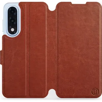 Pouzdro na mobilní telefon Flipové pouzdro Mobiwear - OnePlus Nord 5 - Hnědé a oranžové (Knížkové flip pouzdro, obal, kryt na mobil OnePlus Nord 5 - Hnědé a oranžové, materiál Umělá kůže + TPU - ochrana 360°, stojánek, silikonová vanička, magnetické zavírání)