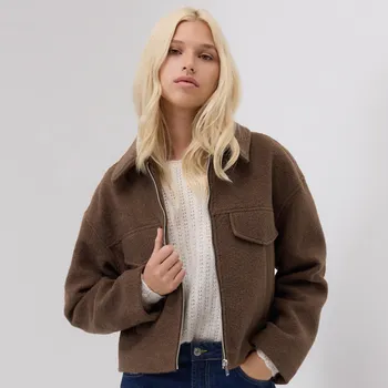 Dámský kabát Reserved - Sako z buklé látky - šedobéžová - WM891-74X - WM891-74X-M