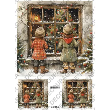 Umělecký papír Rýžový a soft papír na decoupage - Děti u okna - KB2354 Materiál: Soft, Rozměr: A4