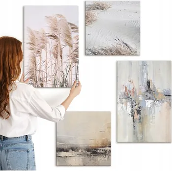 Obraz Sada 4 obrazů na plátně - Rostlinné motivy, abstraktní vzory