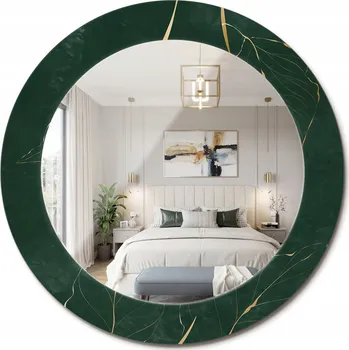 Zrcadlo Kulaté nástěnné dekorativní zrcadlo ve skleněném rámu Kontura listů průměr 60 cm