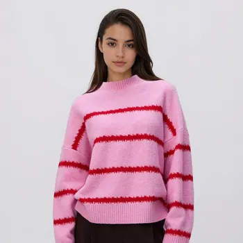 Dámský svetr Reserved - Pruhovaný svetr - růžová - 296GV-30M - 296GV-30M-L