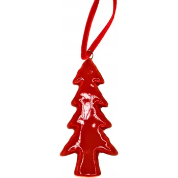 Vánoční dekorace Keramická ozdoba na stromeček - červená vánoční hvězda 3,4×1,6×7,7 cm