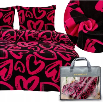 Povlečení POVLEČENÍ 200x220 3dílné z mikrovlákna PLUSZOVÉ zimní chlupaté sada MARTINO srdíčka