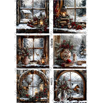 Umělecký papír Rýžový a soft papír na decoupage - Zima, okno, vánoce - KB2396 Materiál: Rýžový papír, Rozměr: A4