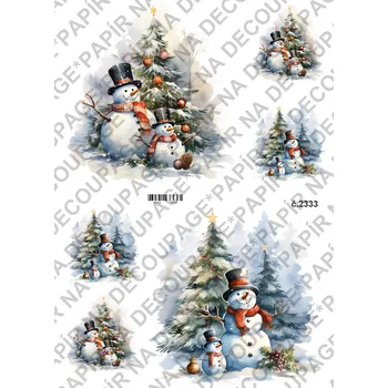 Umělecký papír Rýžový a soft papír na decoupage - Sněhuláci - KB2333 Materiál: Soft, Rozměr: A4