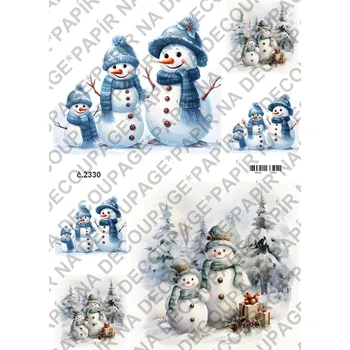 Výtvarný papír Rýžový a soft papír na decoupage - Sněhuláci - KB2330 Materiál: Rýžový papír, Rozměr: A4