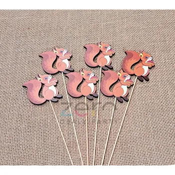 Zápich veverka dřevěná (6 ks) - barevná