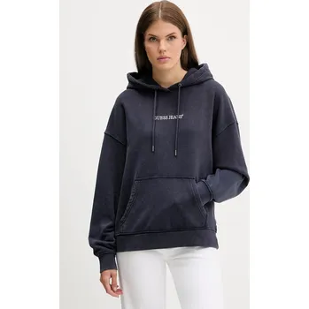 Dámská mikina Bavlněná mikina Guess Jeans dámská, tmavomodrá barva, s kapucí, s aplikací, W5BQ15 KCPR1 W5BQ15.KCPR1 59X, vel. L