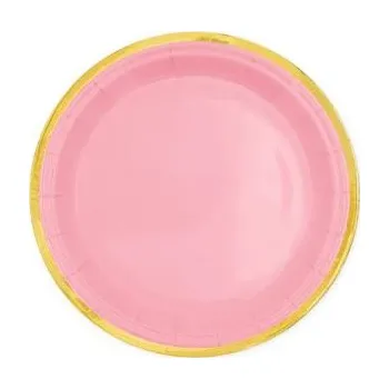 Talíř Papírové talířky RŮŽOVÉ se zlatým okrajem - 6 Ks