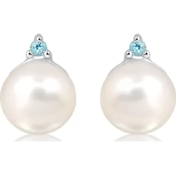 Náušnice Januba S Pearl and Blue Topaz - stříbrné náušnice s perlou a modrým topazem