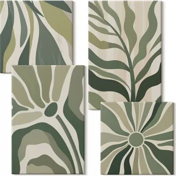 Obraz Sada uměleckých pláten Obraz Na Plátně Malované listy zeleně, 4 kusy