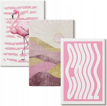 Obraz Sada obrazů na zeď Růžový plameňák pastelová krajina 3x 20x30 cm