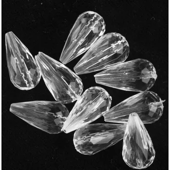 Korálky plast., slza, čirá, 25x11mm, 10ks / balení