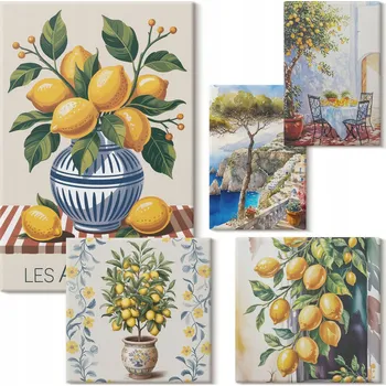 Obraz Sada obrazů na plátně – Citrusy ve středomořském stylu 5 kusů