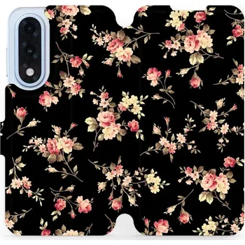 Pouzdro na mobilní telefon Flipové pouzdro Mobiwear - OnePlus Nord 5 - VD02S Květy na černé (Knížkové flip pouzdro, obal, kryt na mobil OnePlus Nord 5 - VD02S Květy na černé, materiál Umělá kůže + TPU - ochrana 360°, stojánek, silikonová vanička, magnetické zavírání)