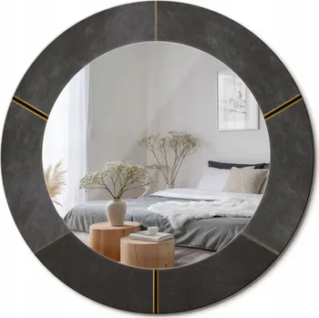 Zrcadlo Stylové kulaté zrcadlo na zeď s potiskem na skle Šedé trojúhelníky průměr 50 cm