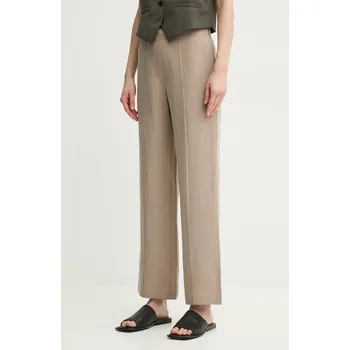 Dámské kalhoty Kalhoty s příměsí lnu Samsoe Samsoe SAHANI béžová barva, high waist, F25100013 80X, vel. L