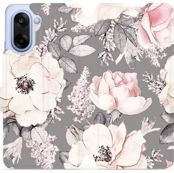 Pouzdro na mobilní telefon Flipové pouzdro Mobiwear - OnePlus Nord CE5 - MX06S Květy na šedém pozadí (Knížkové flip pouzdro, obal, kryt na mobil OnePlus Nord CE 5 - MX06S Květy na šedém pozadí, materiál Umělá kůže + TPU - ochrana 360°, stojánek, silikonová vanička, magnetické)