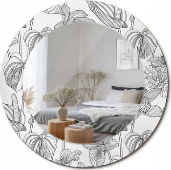 Zrcadlo Kulaté nástěnné dekorativní zrcadlo ve skleněném rámu, květinový vzor, průměr 50 cm
