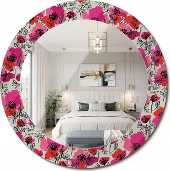 Zrcadlo Stylové kulaté zrcadlo na zeď s potiskem Růžové vlčí máky průměr 60 cm