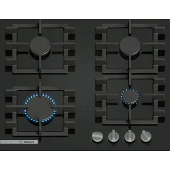 Varná deska Plynová varná deska Bosch Serie 4 PNN6B6K40 tvrzené sklo litinové rošty černá