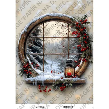 Umělecký papír Rýžový a soft papír na decoupage - Zima, okno, vánoce - KB2388 Materiál: Soft, Rozměr: A4