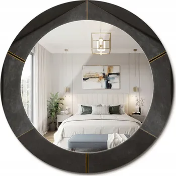 Zrcadlo Stylové kulaté zrcadlo na zeď s potiskem na skle Šedé trojúhelníky průměr 60 cm