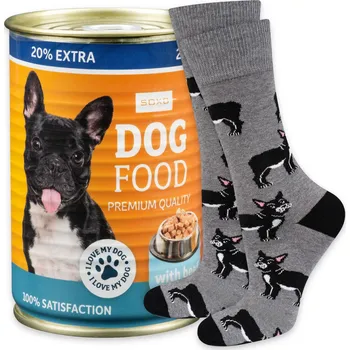 Pánské ponožky SOXO pánské ponožky buldok, potisk psího krmiva v plechovce