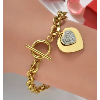 Náramek Stainless steel Hip Hop náramek z nerezové oceli s dvojitým řetízkem a srdcem