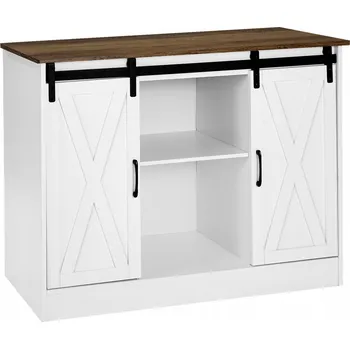 Komoda Skříňka do obýváku, 3 police, 106x40x81,5 cm, hnědo-bílá, s dvířky