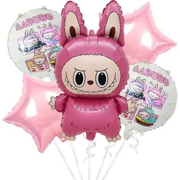 Balónek Balónkový buket růžový Labubu 5 ks