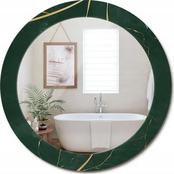 Zrcadlo Kulaté nástěnné dekorativní zrcadlo ve skleněném rámu Kontura listů průměr 70 cm
