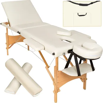 Masážní přístroj TecTake GmbH 404747 masážní lehátko daniel - 3 zóny s kolečky a dřevěným rámem - béžová