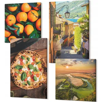 Obraz Sada 4 Obrazů na Plátně do Obývacího Pokoje Italské řeky kopce ulice