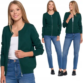 Dámský svetr DÁMSKÝ SVETR BOMBER ROZEPÍNACÍ KLASICKÝ NA ZIP ZELENÝ L/XL